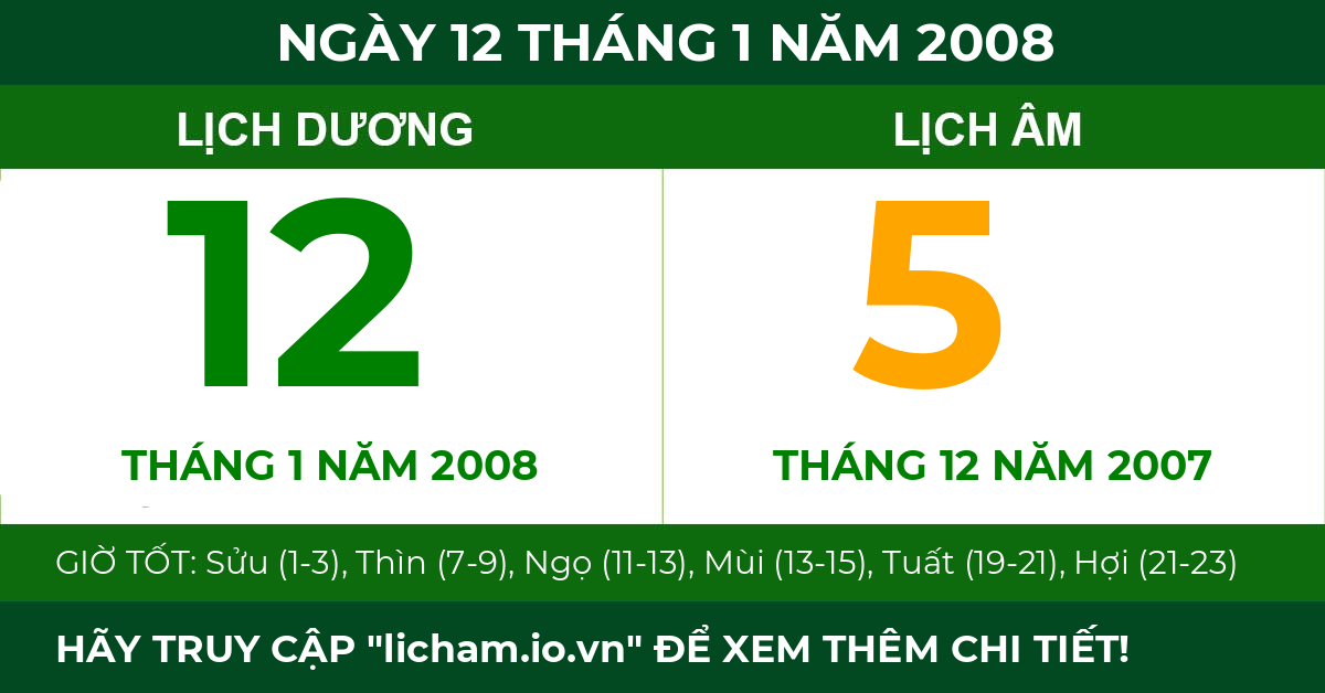 lịch âm ngày 12 tháng 1 năm 2008
