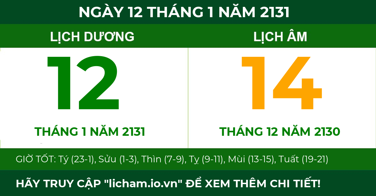 lịch âm ngày 12 tháng 1 năm 2131