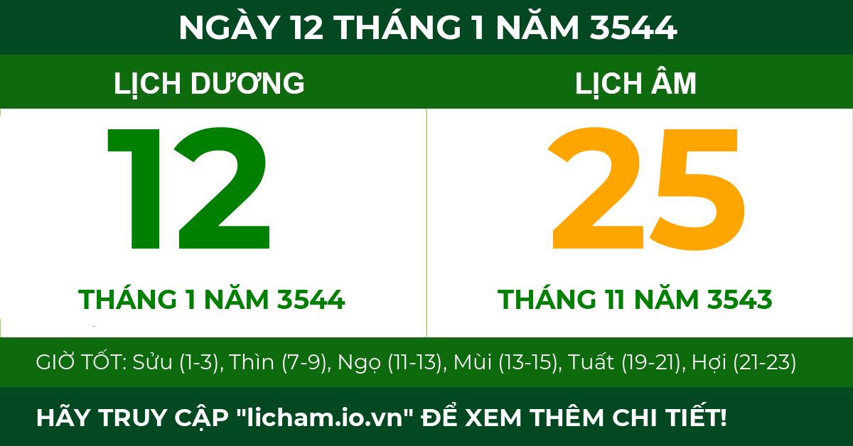 lịch âm ngày 12 tháng 1 năm 3544