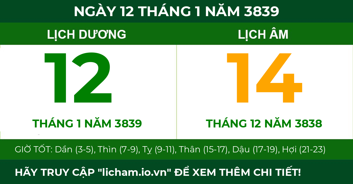 lịch âm ngày 12 tháng 1 năm 3839