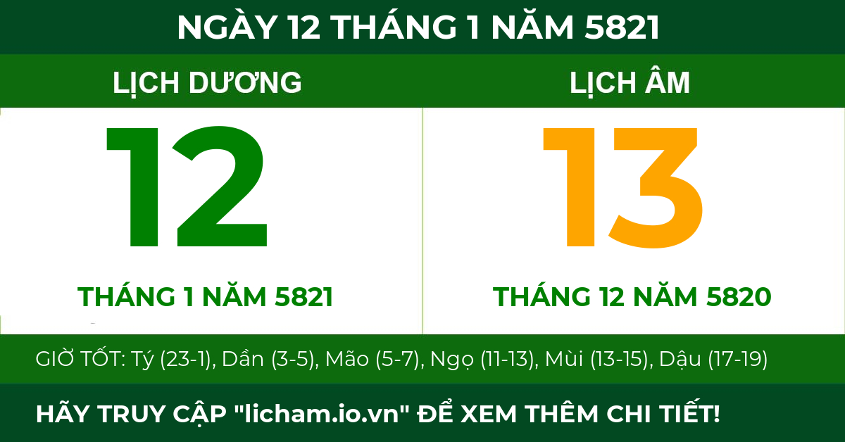 lịch âm ngày 12 tháng 1 năm 5821