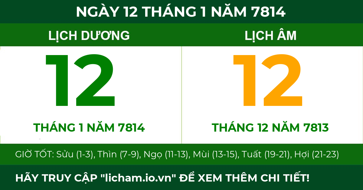 lịch âm ngày 12 tháng 1 năm 7814