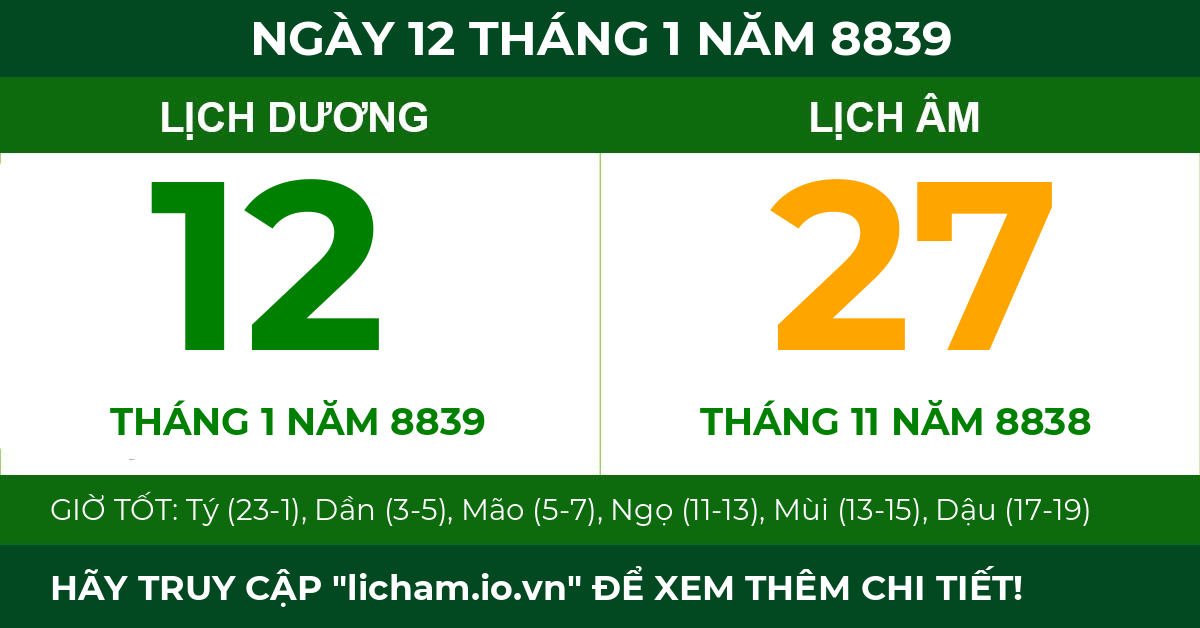 lịch âm ngày 12 tháng 1 năm 8839