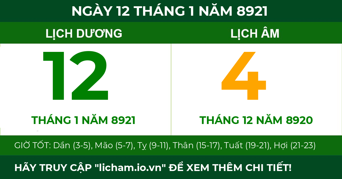 lịch âm ngày 12 tháng 1 năm 8921