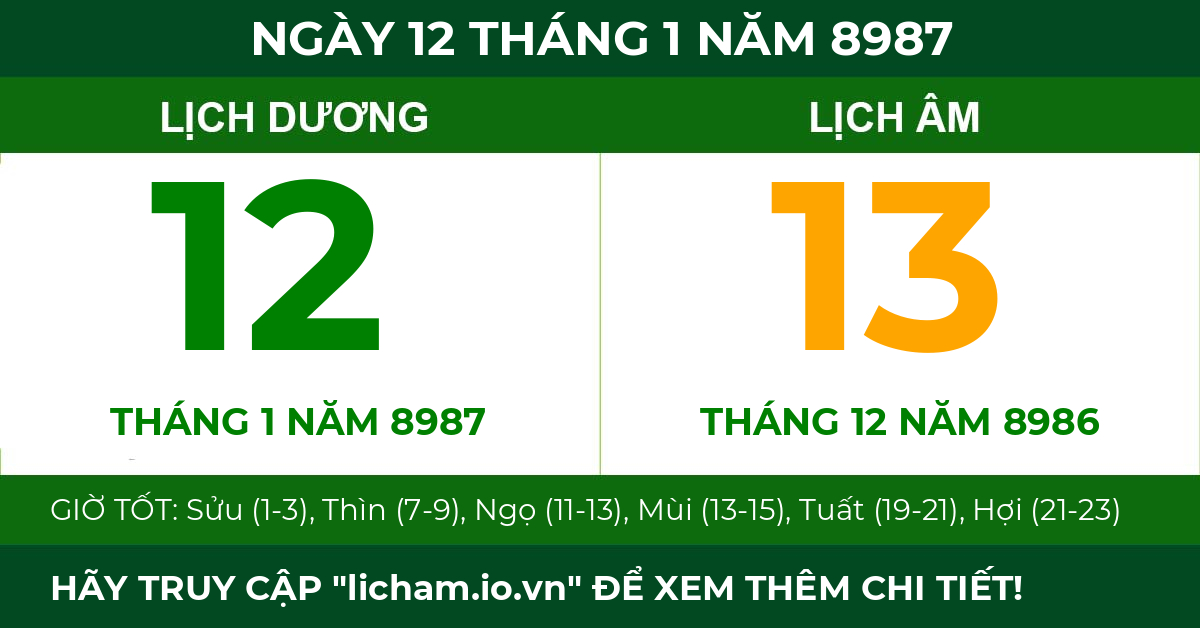 lịch âm ngày 12 tháng 1 năm 8987