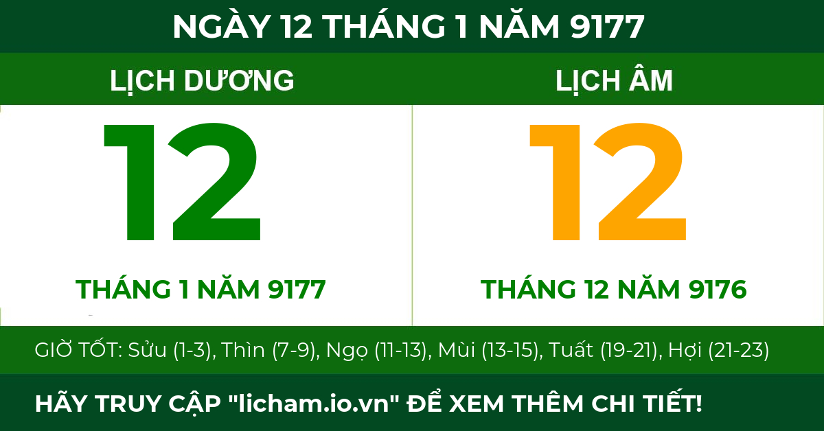 lịch âm ngày 12 tháng 1 năm 9177