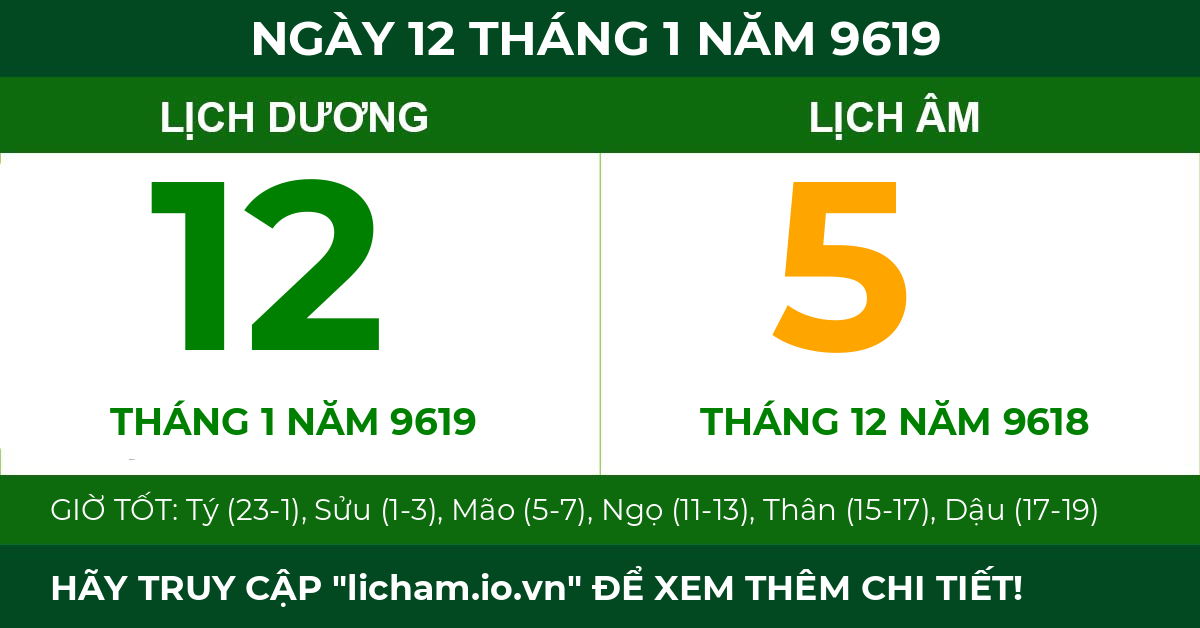 lịch âm ngày 12 tháng 1 năm 9619