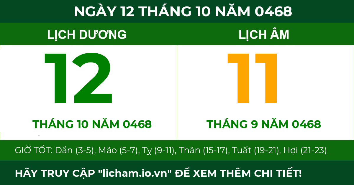 lịch âm ngày 12 tháng 10 năm 0468