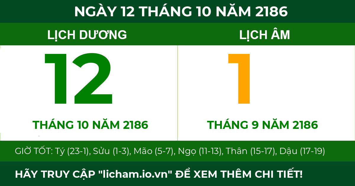 lịch âm ngày 12 tháng 10 năm 2186