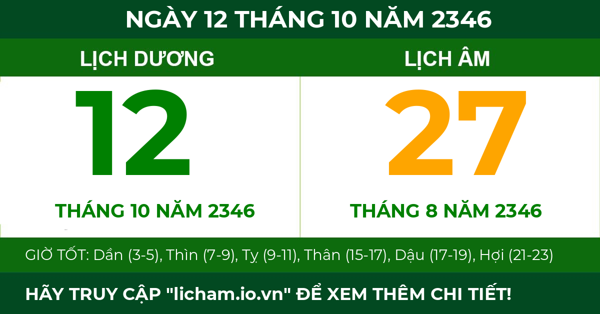 lịch âm ngày 12 tháng 10 năm 2346