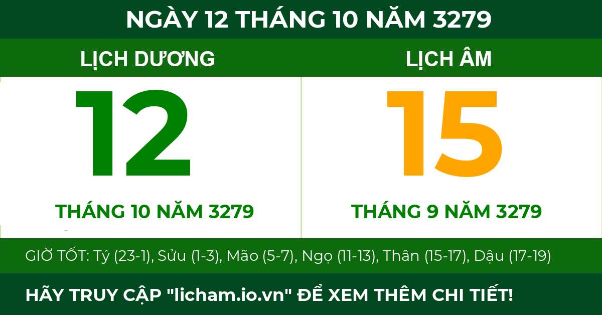 lịch âm ngày 12 tháng 10 năm 3279