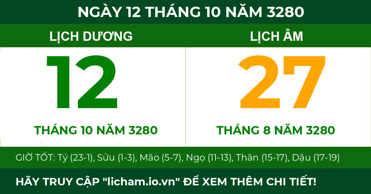 lịch âm ngày 12 tháng 10 năm 3280