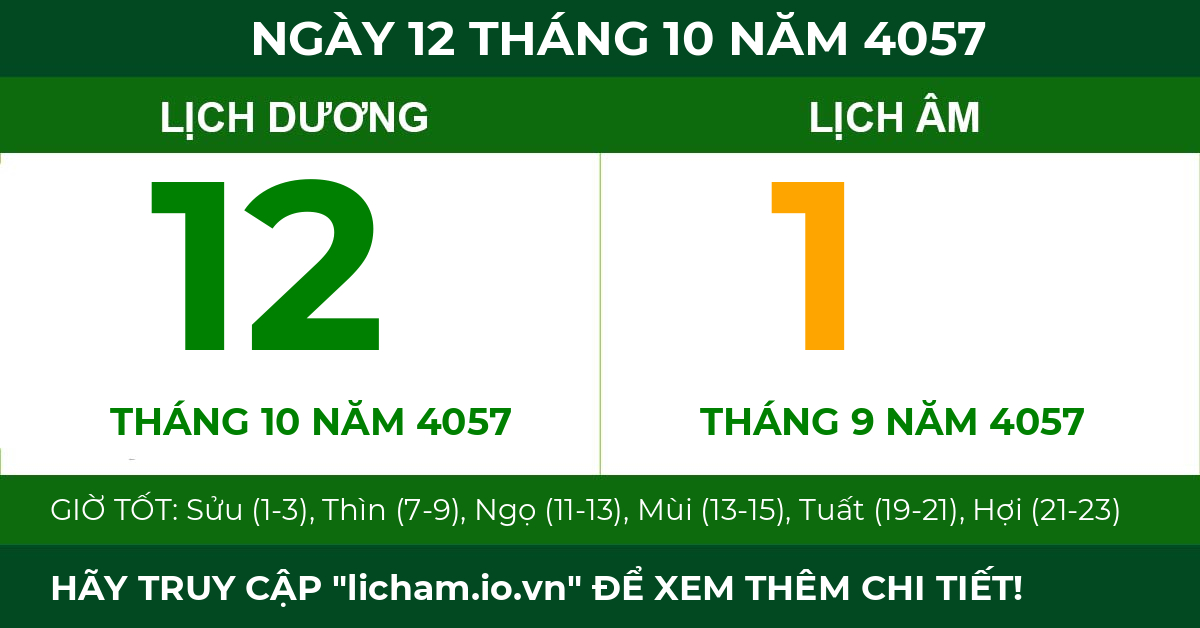 lịch âm ngày 12 tháng 10 năm 4057