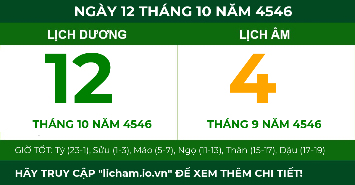 lịch âm ngày 12 tháng 10 năm 4546