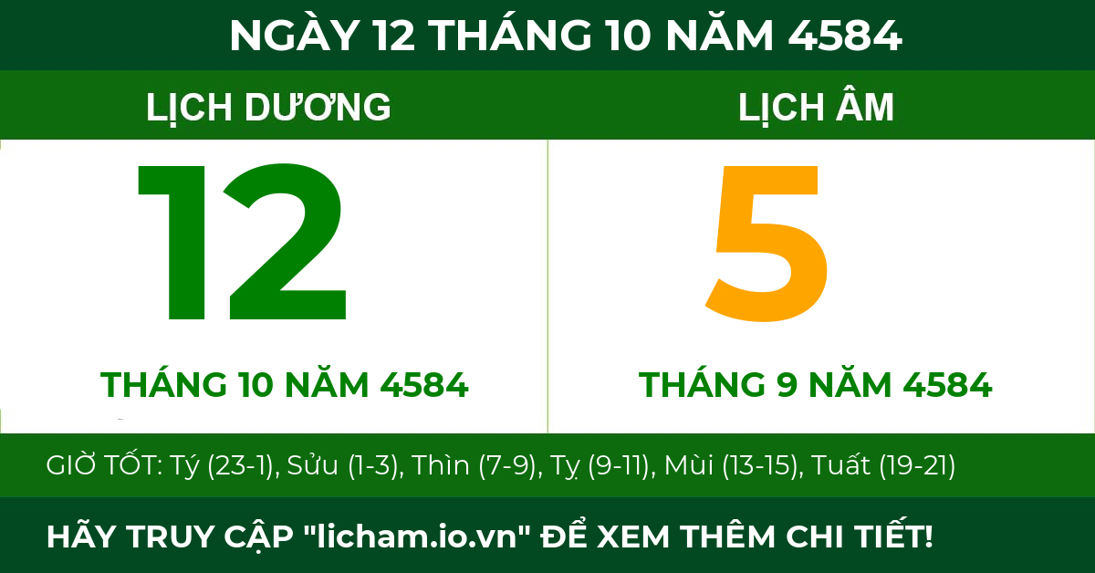 lịch âm ngày 12 tháng 10 năm 4584