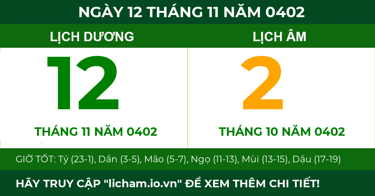 lịch âm ngày 12 tháng 11 năm 0402