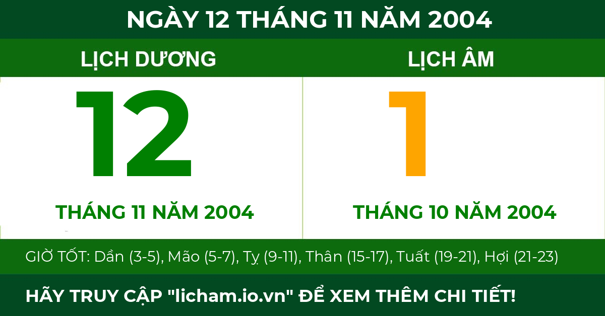 lịch âm ngày 12 tháng 11 năm 2004