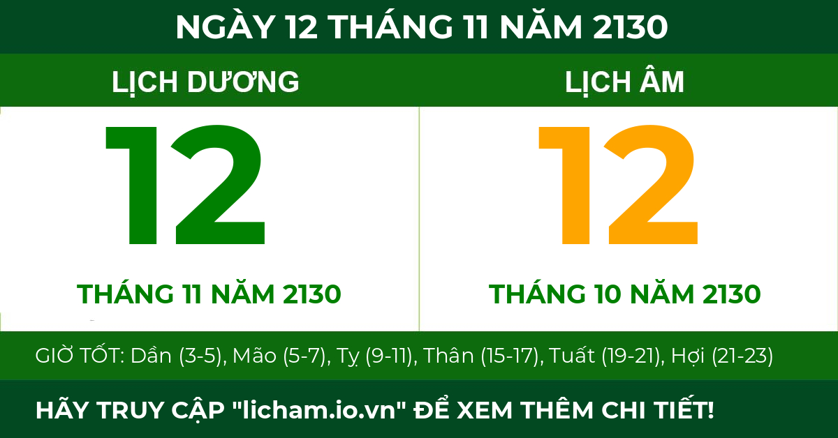 lịch âm ngày 12 tháng 11 năm 2130