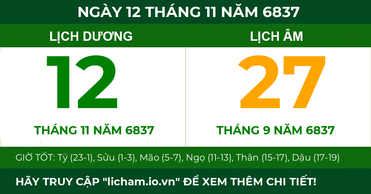 lịch âm ngày 12 tháng 11 năm 6837