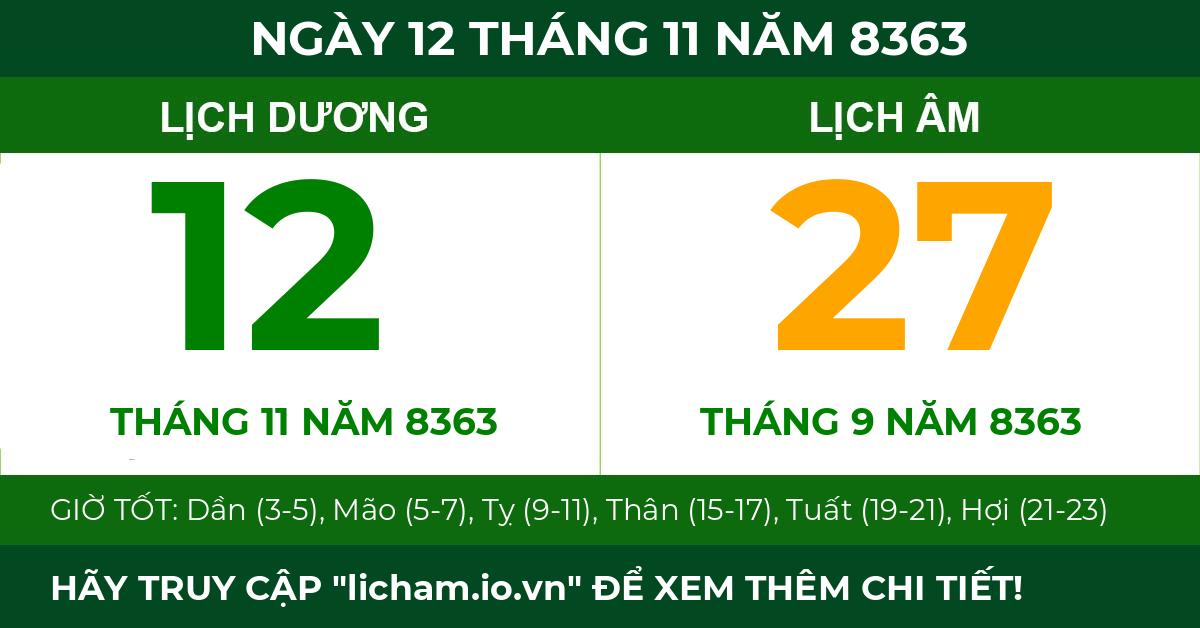 lịch âm ngày 12 tháng 11 năm 8363
