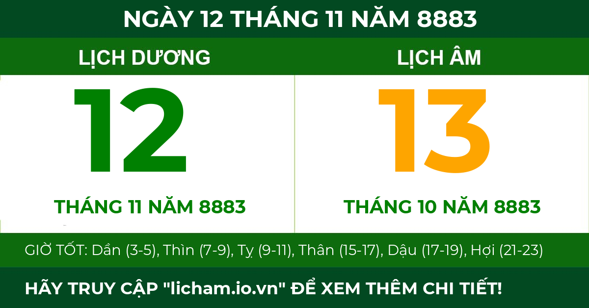 lịch âm ngày 12 tháng 11 năm 8883