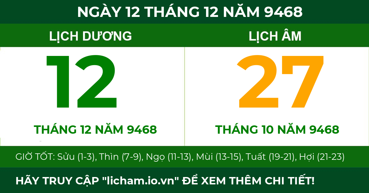 lịch âm ngày 12 tháng 12 năm 9468