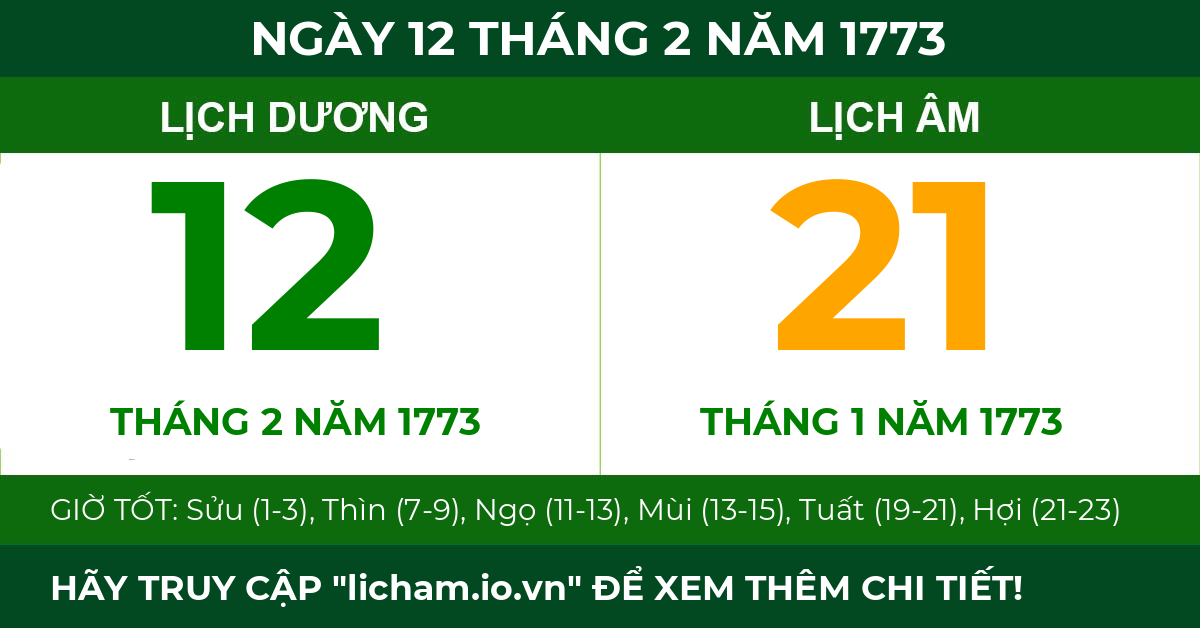 lịch âm ngày 12 tháng 2 năm 1773