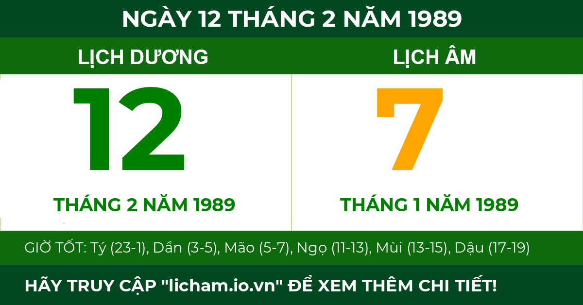 lịch âm ngày 12 tháng 2 năm 1989