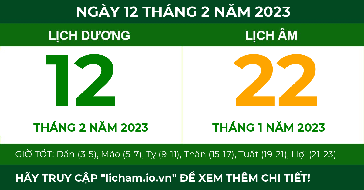 lịch âm ngày 12 tháng 2 năm 2023