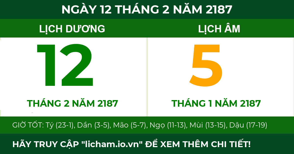 lịch âm ngày 12 tháng 2 năm 2187