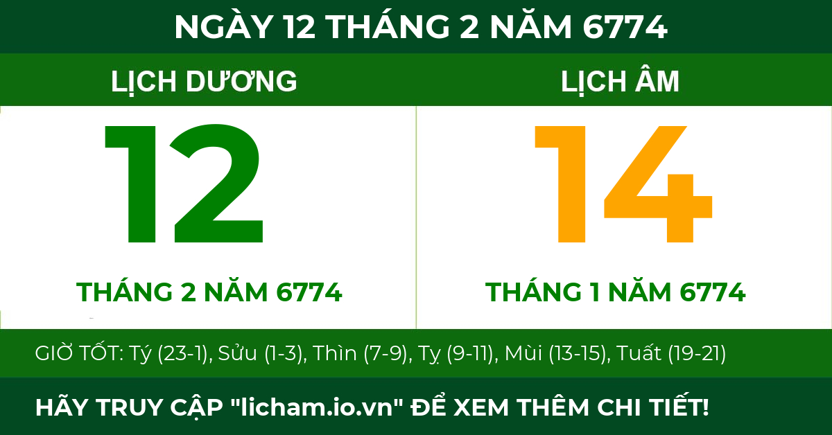 lịch âm ngày 12 tháng 2 năm 6774