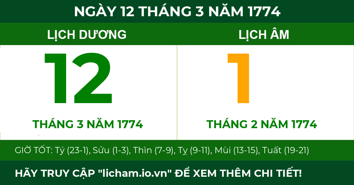 lịch âm ngày 12 tháng 3 năm 1774