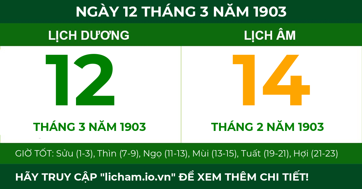 lịch âm ngày 12 tháng 3 năm 1903