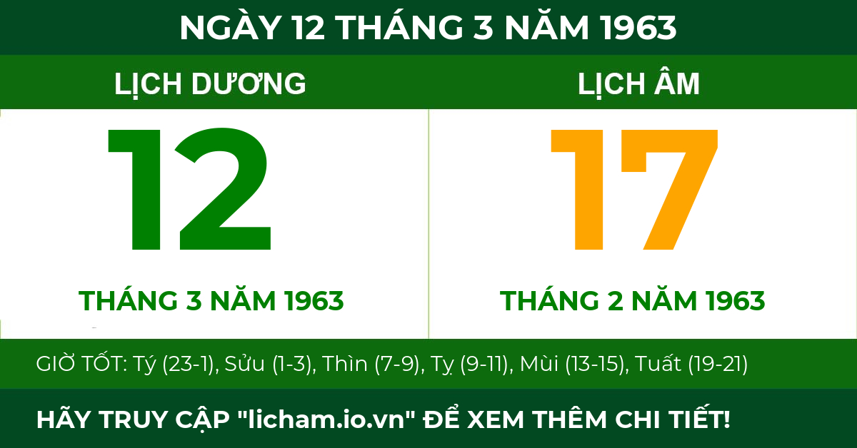 lịch âm ngày 12 tháng 3 năm 1963