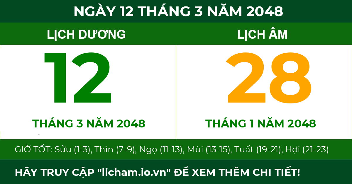 lịch âm ngày 12 tháng 3 năm 2048