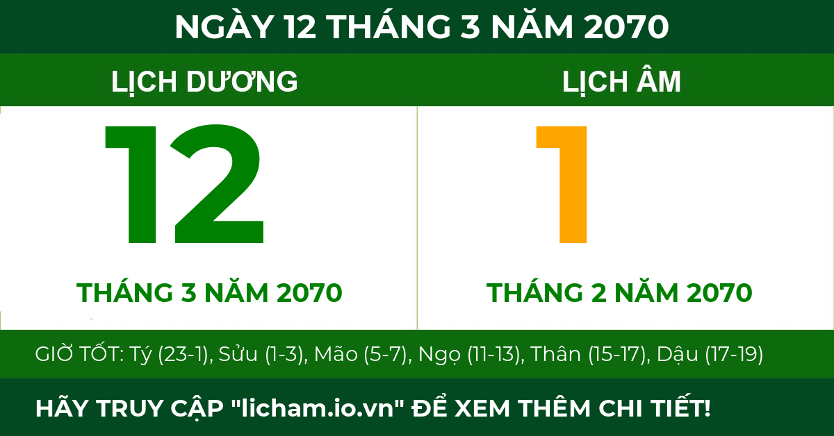 lịch âm ngày 12 tháng 3 năm 2070