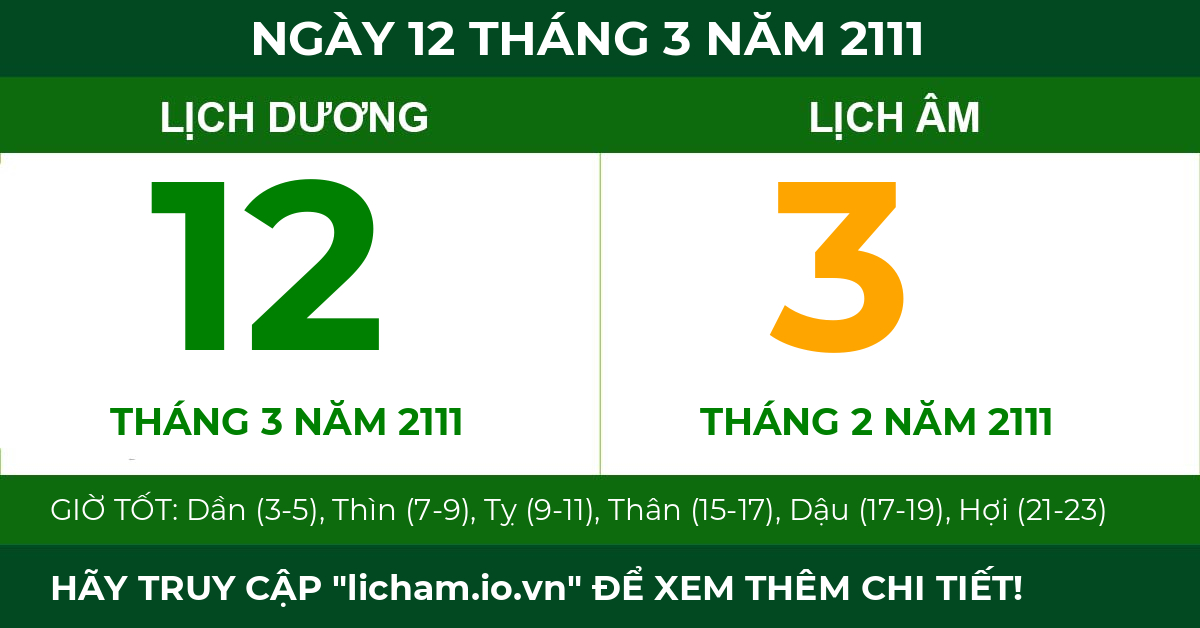 lịch âm ngày 12 tháng 3 năm 2111