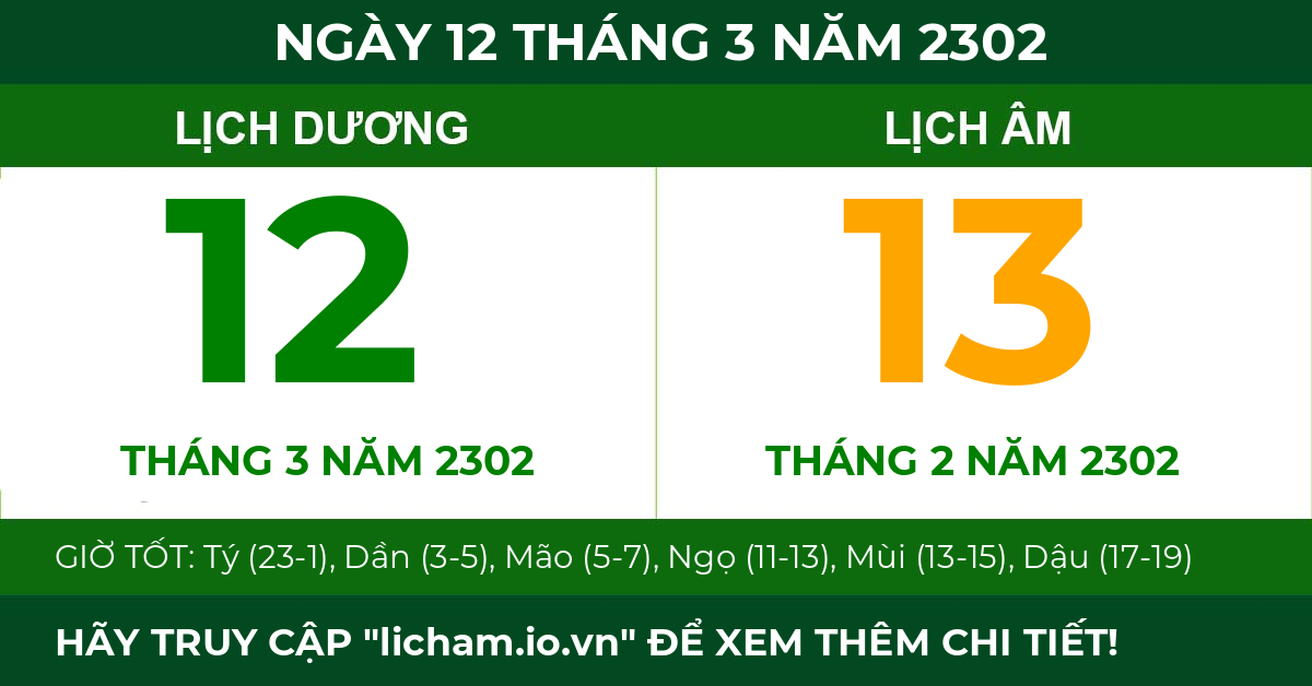lịch âm ngày 12 tháng 3 năm 2302