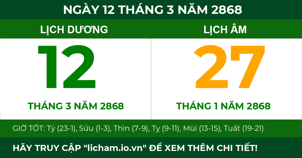 lịch âm ngày 12 tháng 3 năm 2868