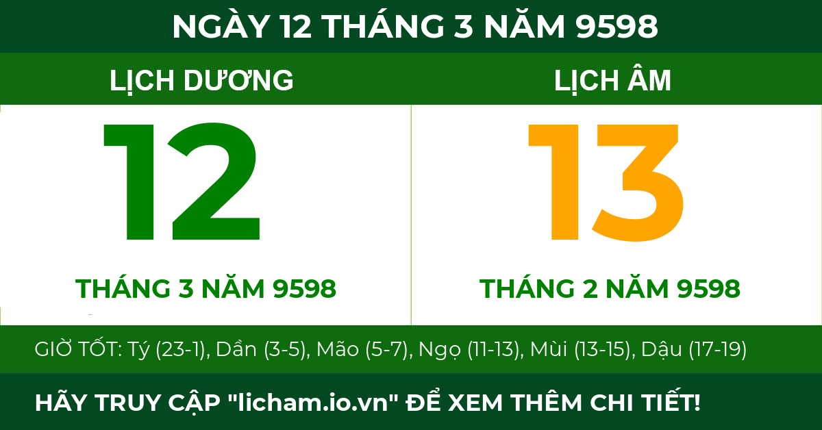 lịch âm ngày 12 tháng 3 năm 9598