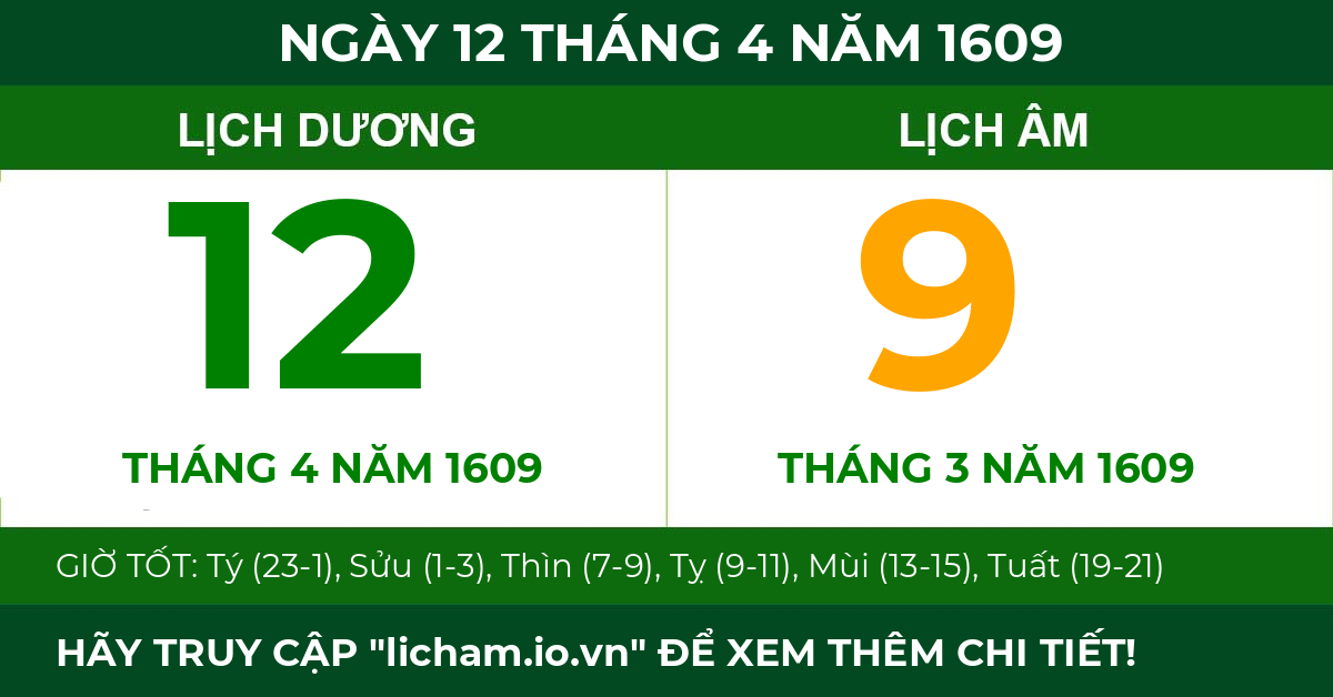 lịch âm ngày 12 tháng 4 năm 1609
