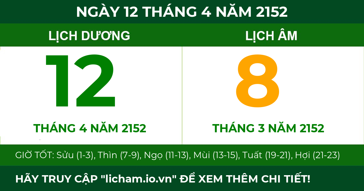 lịch âm ngày 12 tháng 4 năm 2152