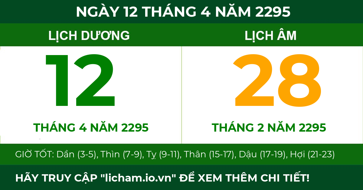 lịch âm ngày 12 tháng 4 năm 2295
