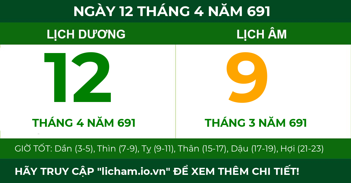 lịch âm ngày 12 tháng 4 năm 691
