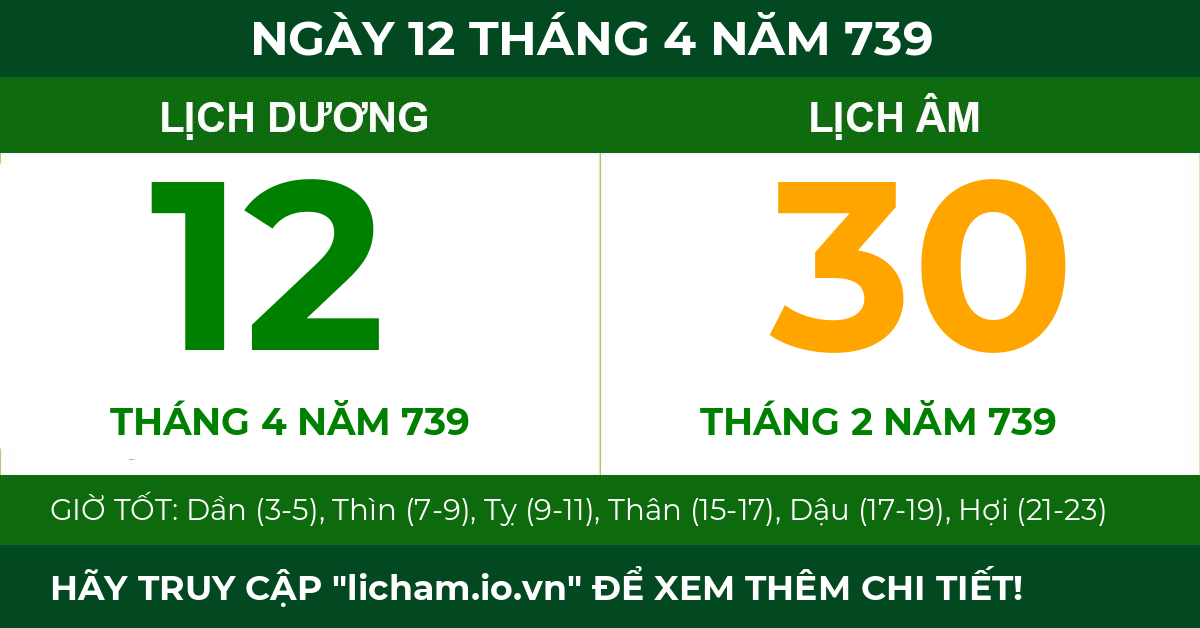 lịch âm ngày 12 tháng 4 năm 739