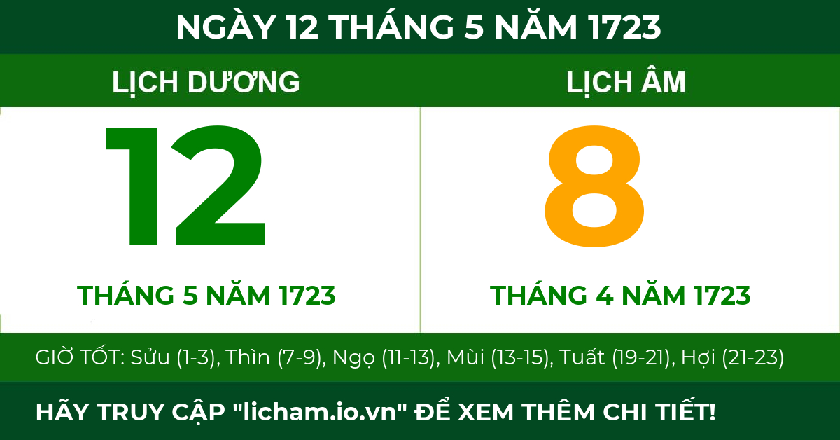 lịch âm ngày 12 tháng 5 năm 1723