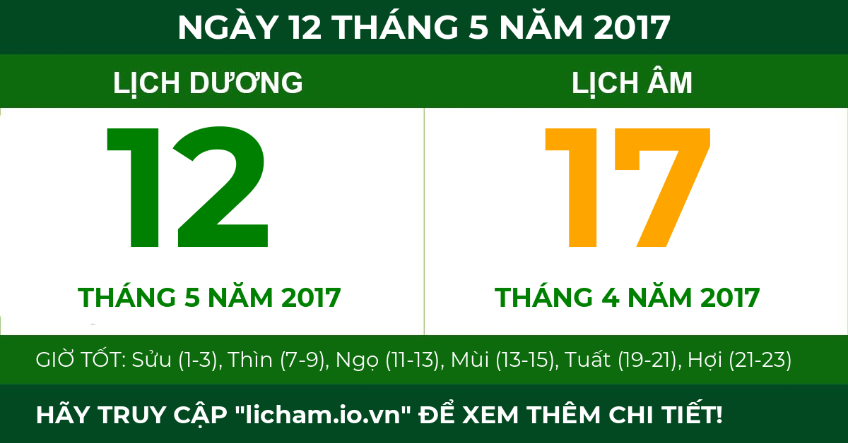 lịch âm ngày 12 tháng 5 năm 2017