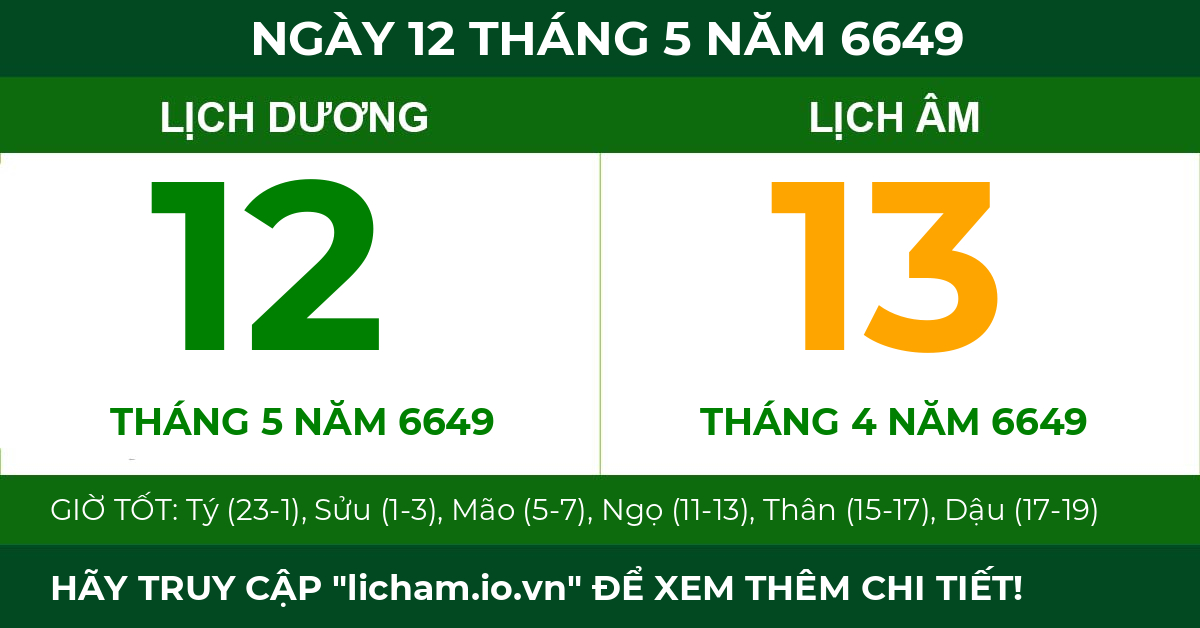lịch âm ngày 12 tháng 5 năm 6649