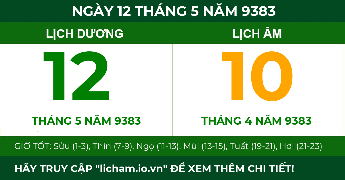 lịch âm ngày 12 tháng 5 năm 9383