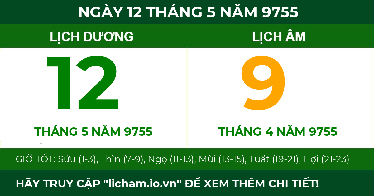 lịch âm ngày 12 tháng 5 năm 9755